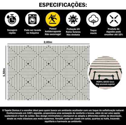 Tapete para Sala e Quarto 200x150cm Antiderrapante Domus