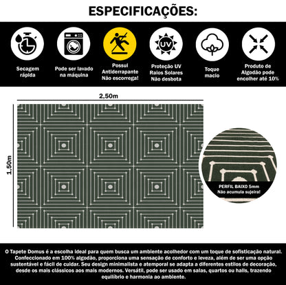 Tapete para Sala e Quarto 250x150cm Antiderrapante Domus