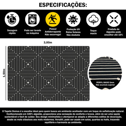 Tapete para Sala e Quarto 300x150cm Antiderrapante Domus