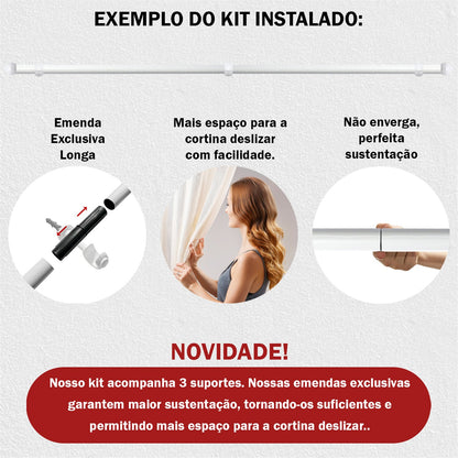 Varão de Cortina Alumínio 1,50m 28mm Simples 5 Cores