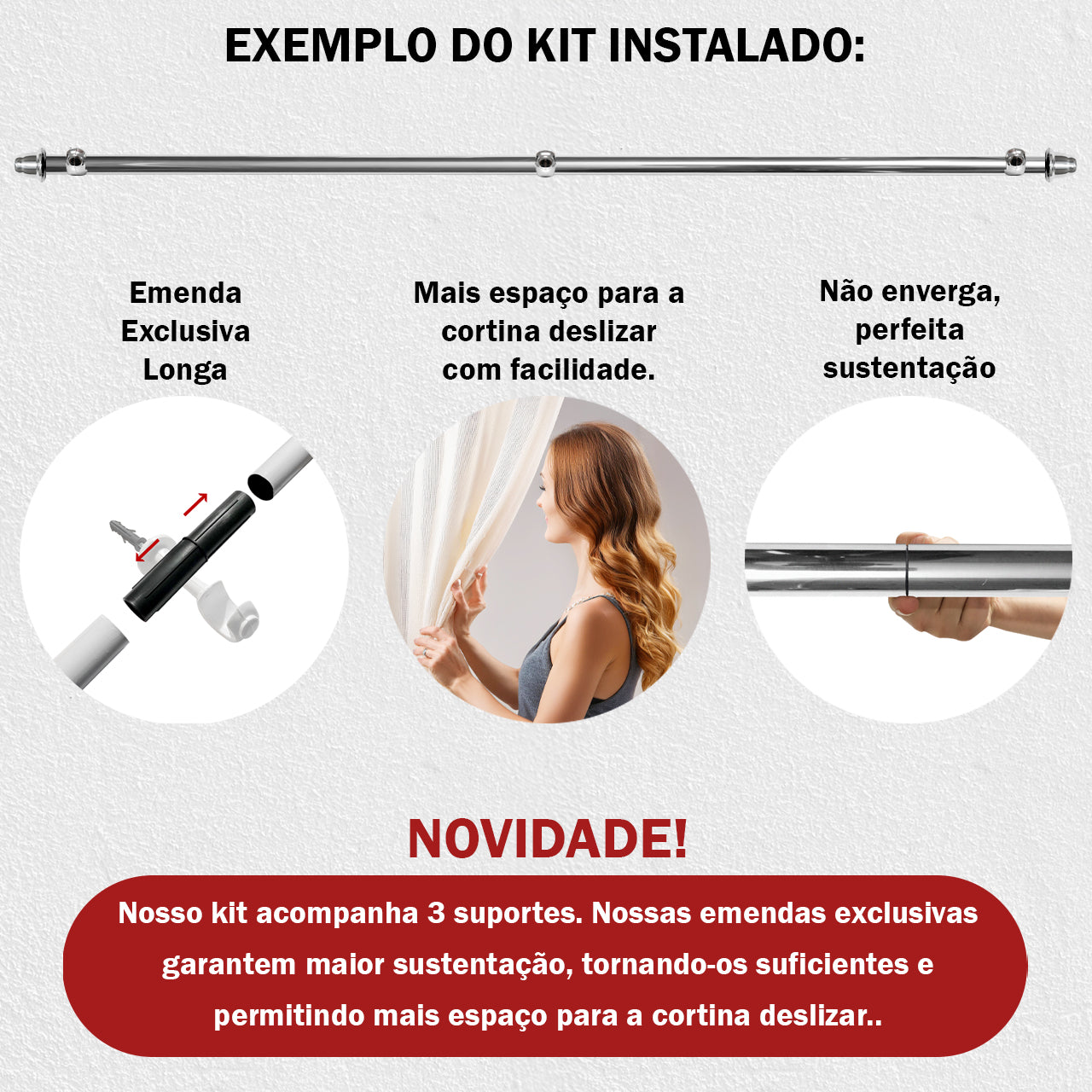 Varão de Cortina Simples 1,50m 19mm Simples 5 Cores