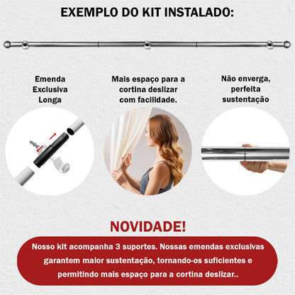 Varão de Cortina Simples 2,50m 28mm Simples 5 Cores