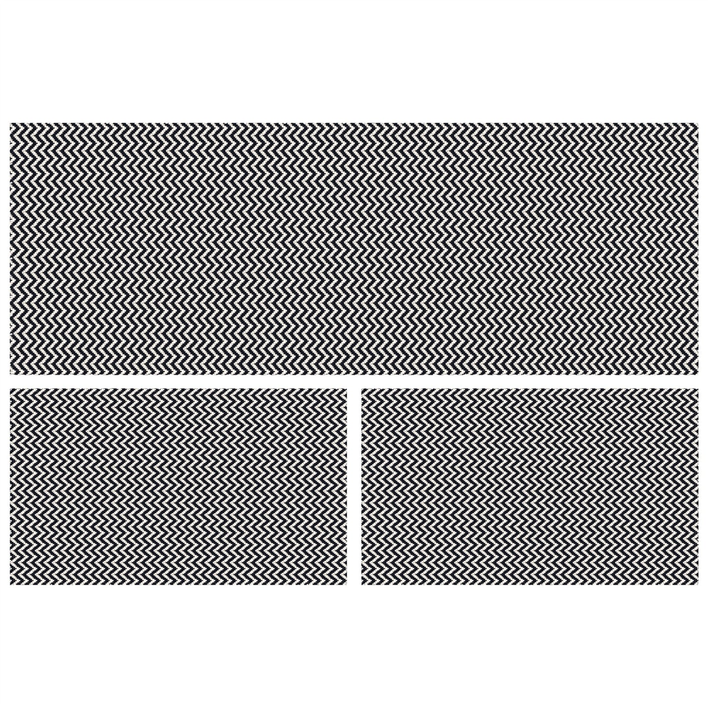 Tapete Passadeira Jogo de Cozinha 3 Peças Zig Zag - Preto