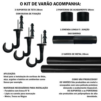 Varão de Cortina Teto 2,40m 28mm 4 Cores