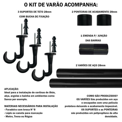 Varão de Cortina Alumínio Teto 2,40m 28mm 4 Cores