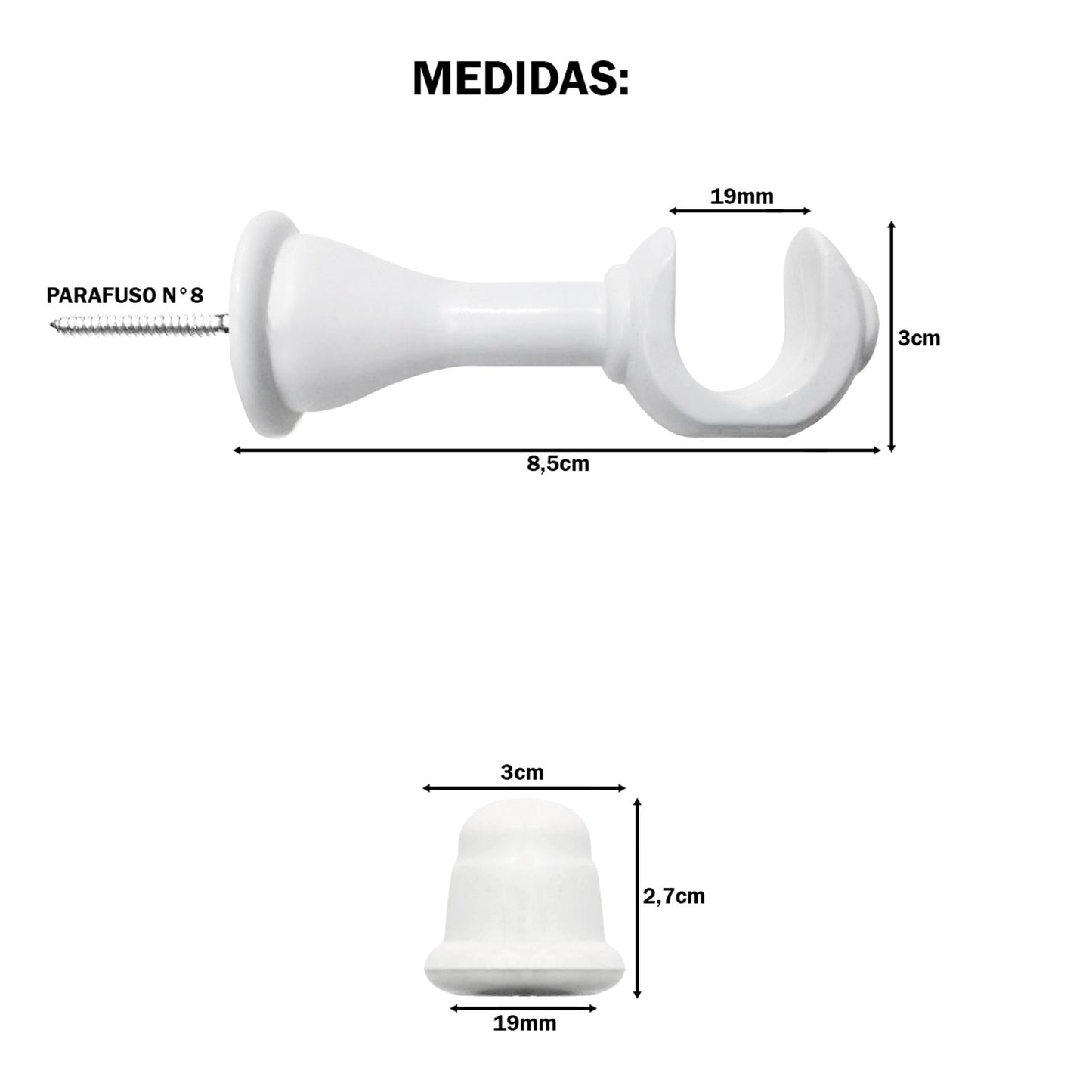 Varão de Cortina Alumínio 3,00m 19mm Simples 5 Cores