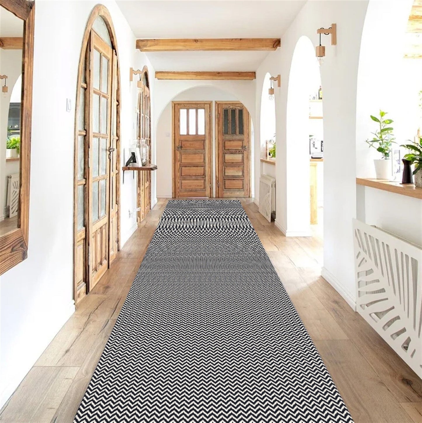 Passadeira Antiderrapante 300x65cm Beira de Cama Zig Zag Preto