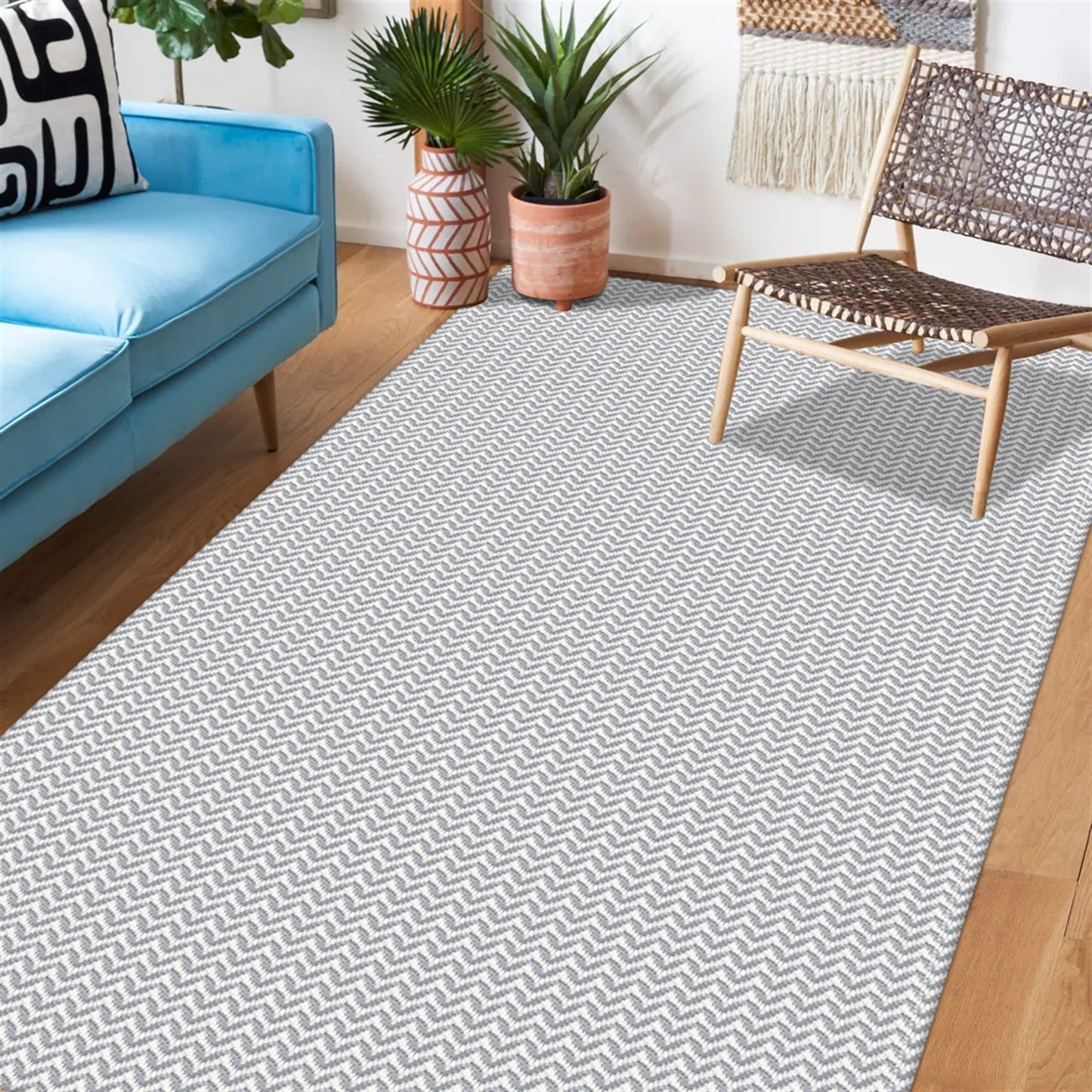 Tapete para Sala e Quarto 250x140cm Antiderrapante Zig Zag Cinza