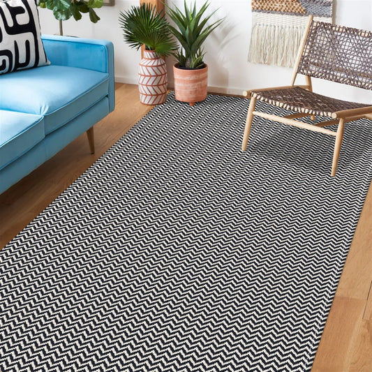 Tapete para Sala e Quarto 250x140cm Antiderrapante Zig Zag Preto