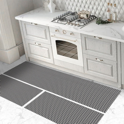 Tapete Passadeira Jogo de Cozinha 3 Peças Zig Zag - Preto