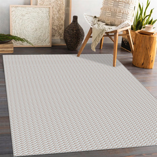 Tapete para Sala e Quarto 100x140cm Antiderrapante Zig Zag Nude