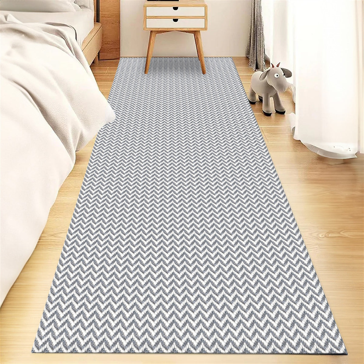 Tapete Passadeira Beira Cama 1,50m x 0,65m Zig Zag - Cinza