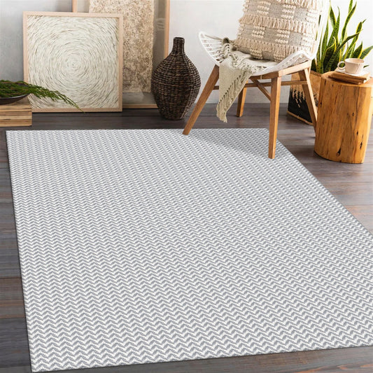 Tapete para Sala e Quarto 100x140cm Antiderrapante Zig Zag Cinza