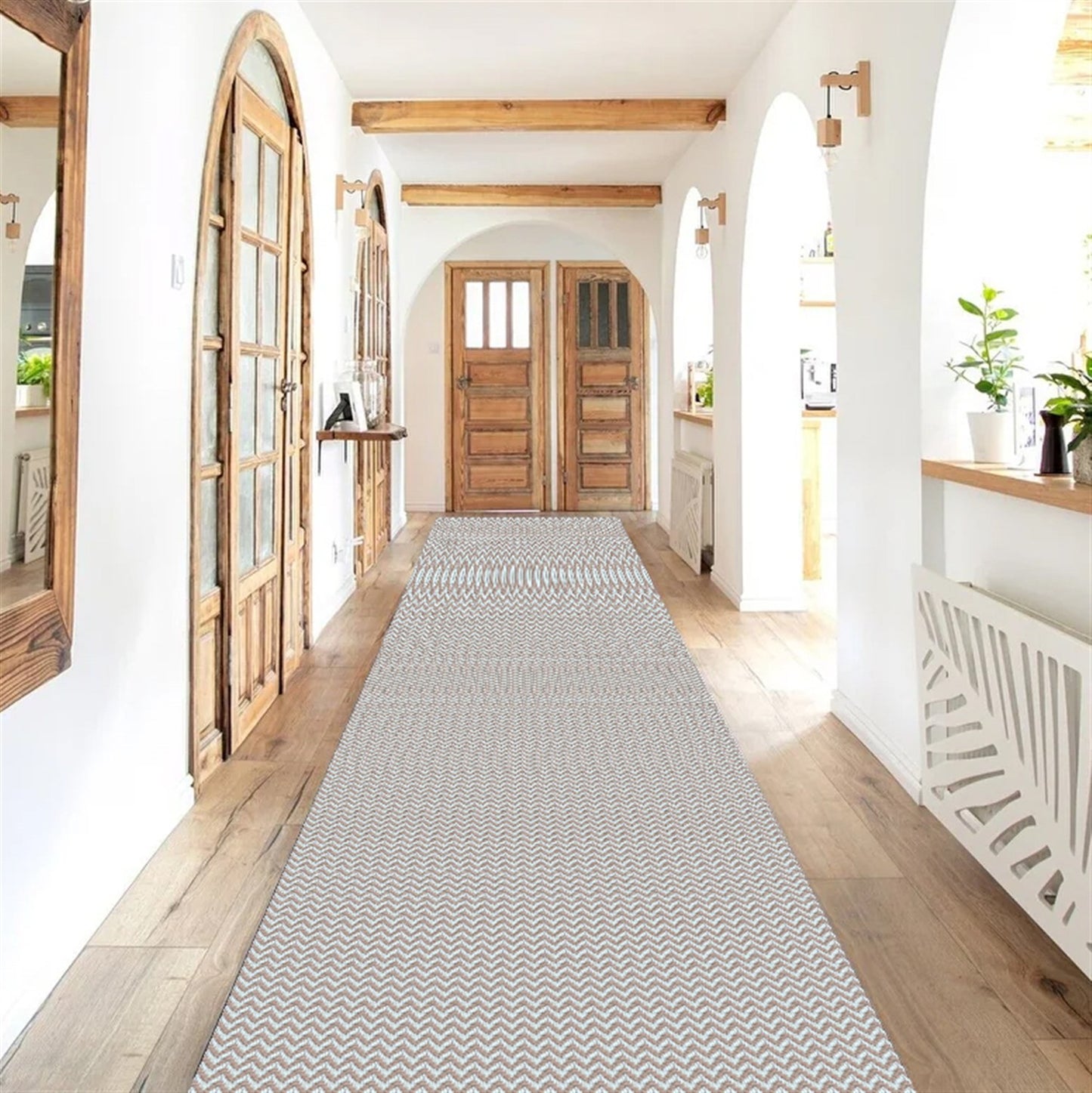 Passadeira Antiderrapante 300x65cm Beira de Cama Zig Zag Nude