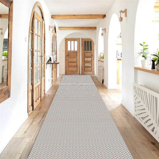 Passadeira Antiderrapante 300x65cm Beira de Cama Zig Zag Nude