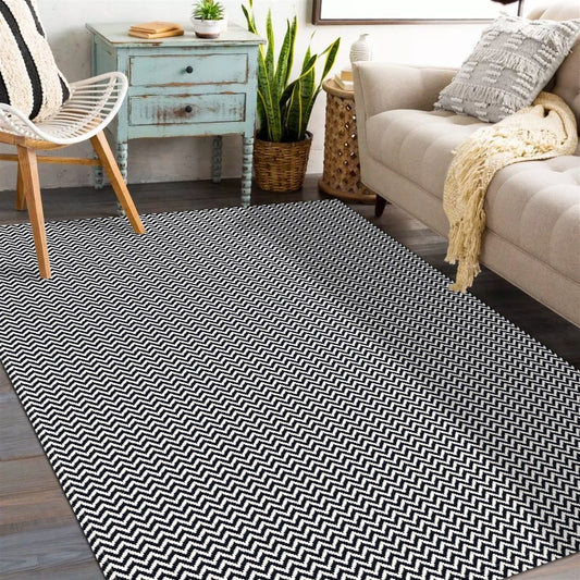 Tapete para Sala e Quarto 200x140cm Antiderrapante Zig Zag Preto