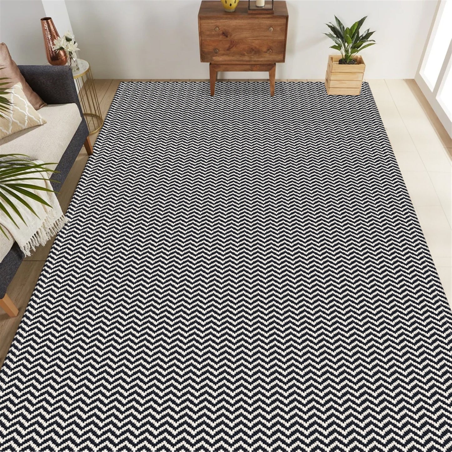 Tapete para Sala e Quarto 300x140cm Antiderrapante Zig Zag Preto