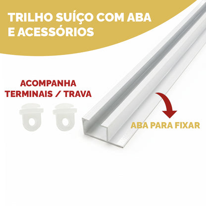 Trilho Suíço com Aba Alumínio Max Simples Branco - Várias Medidas