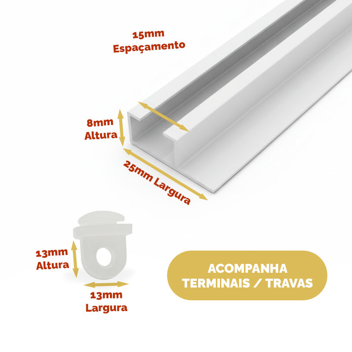 Trilho Suíço com Aba Alumínio Max Simples Branco - Várias Medidas