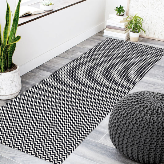 Passadeira Antiderrapante 200x65cm Beira de Cama Zig Zag Preto