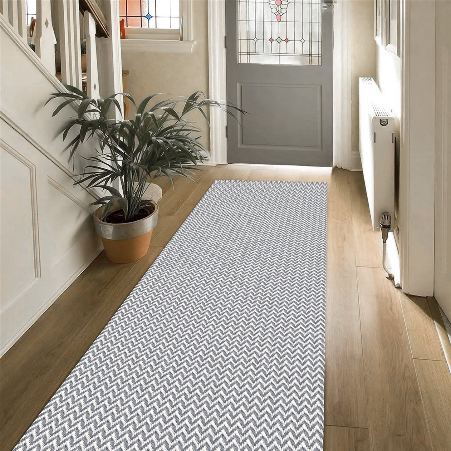 Passadeira Antiderrapante 200x65cm Beira de Cama Zig Zag Cinza