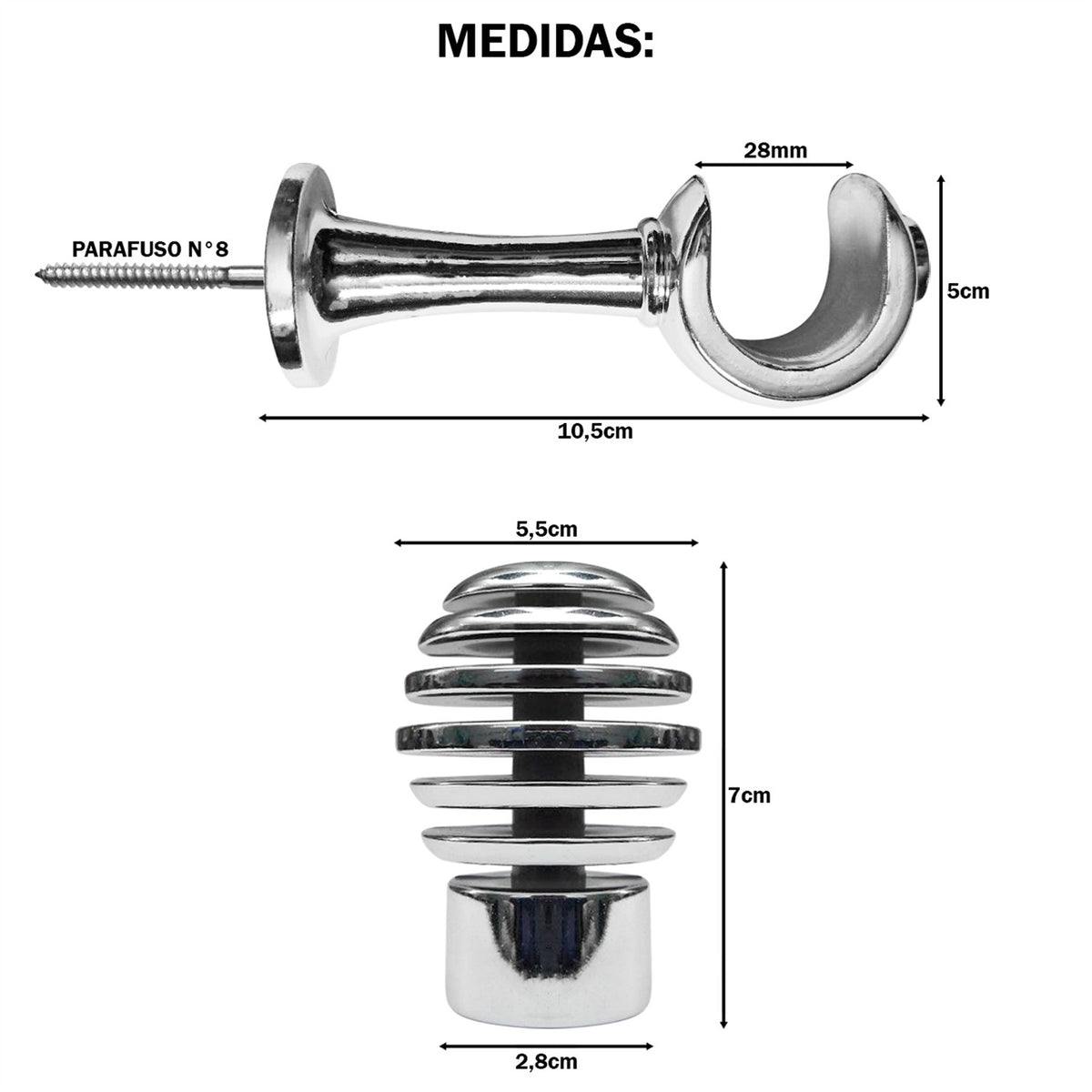 Varão de Cortina Imperial 2,50 metros 28mm - 4 cores