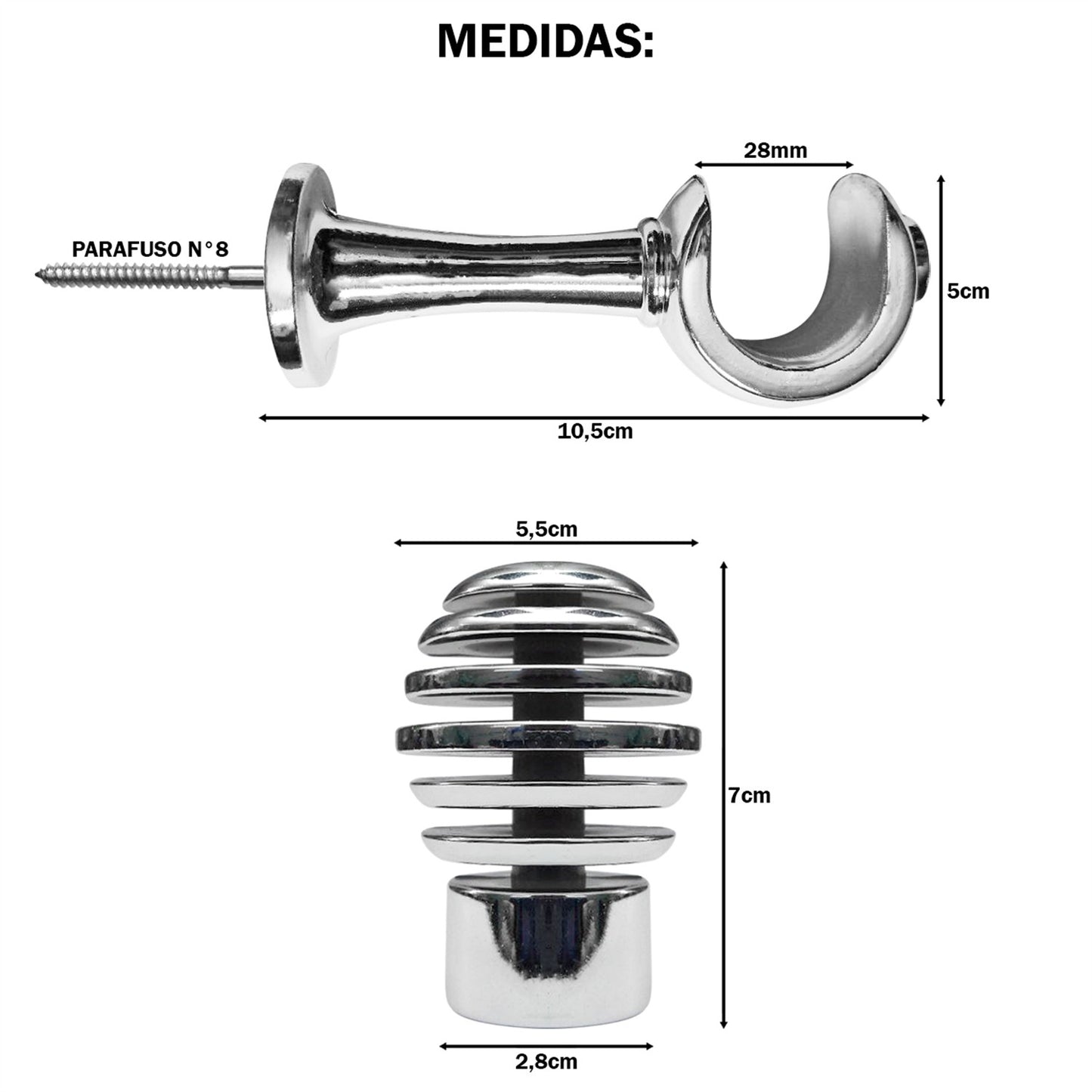 Varão de Cortina Alumínio 3,00m Suporte de Parede 4 Cores