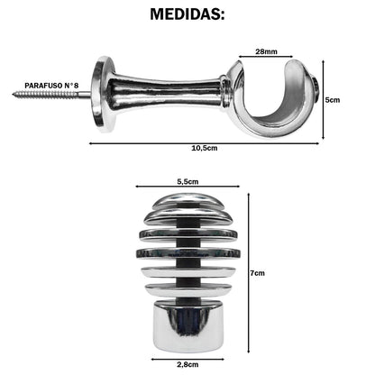 Varão de Cortina Alumínio 2,00m Suporte de Parede 4 Cores