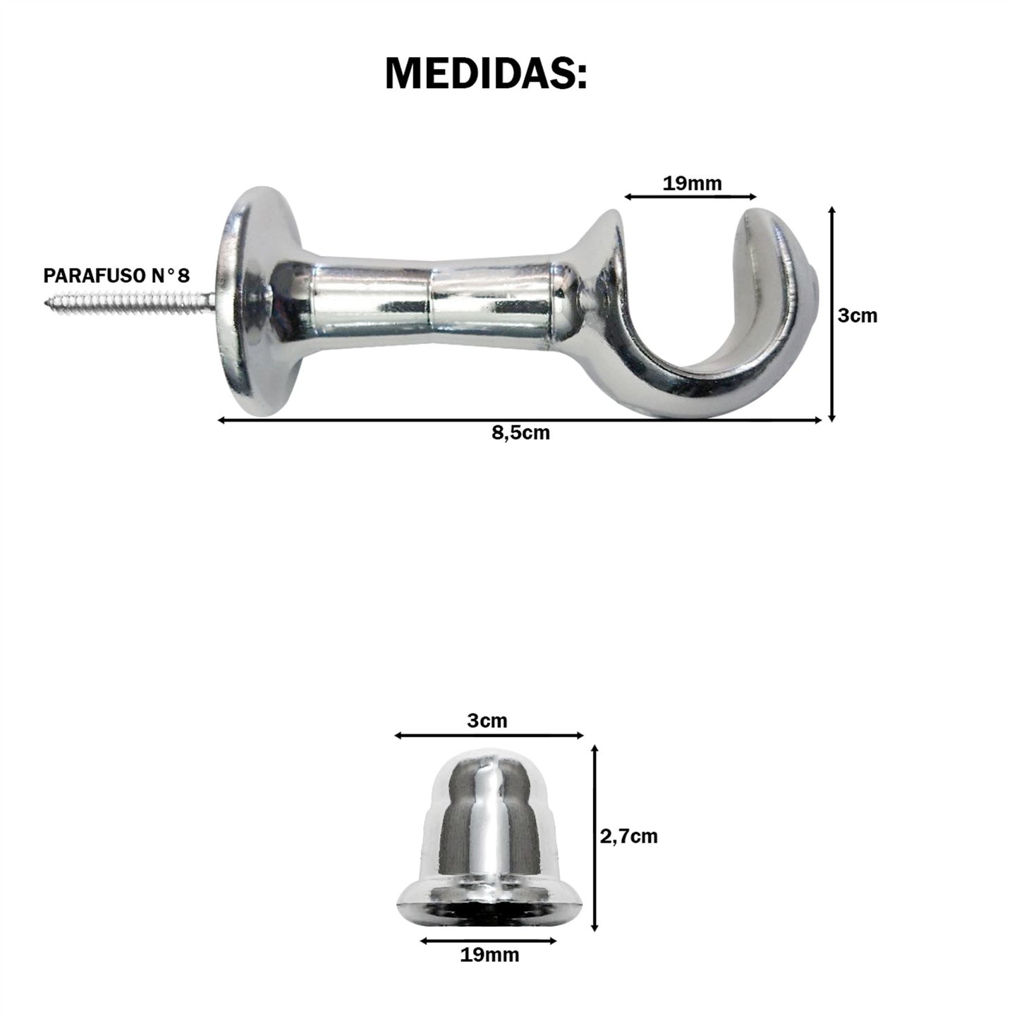 Varão de Cortina Alumínio 1,50m 19mm Simples 5 Cores