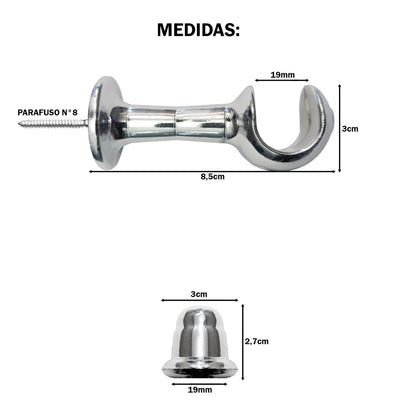 Varão de Cortina Alumínio 2,00m 19mm Simples 5 Cores
