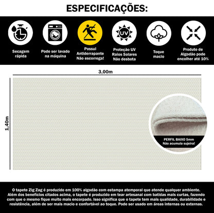 Tapete para Sala e Quarto 300x140cm Antiderrapante Zig Zag Cru