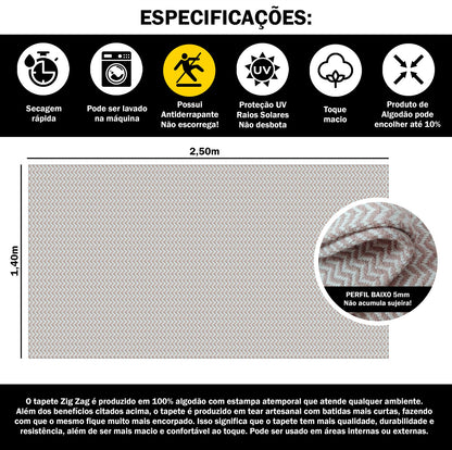 Tapete para Sala e Quarto 250x140cm Antiderrapante Zig Zag Nude