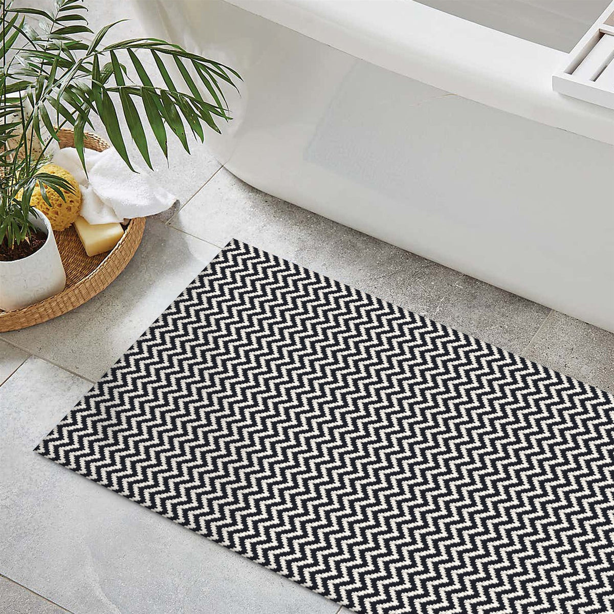 Tapete de Porta Capacho 65cm x 45cm Zig Zag - Preto