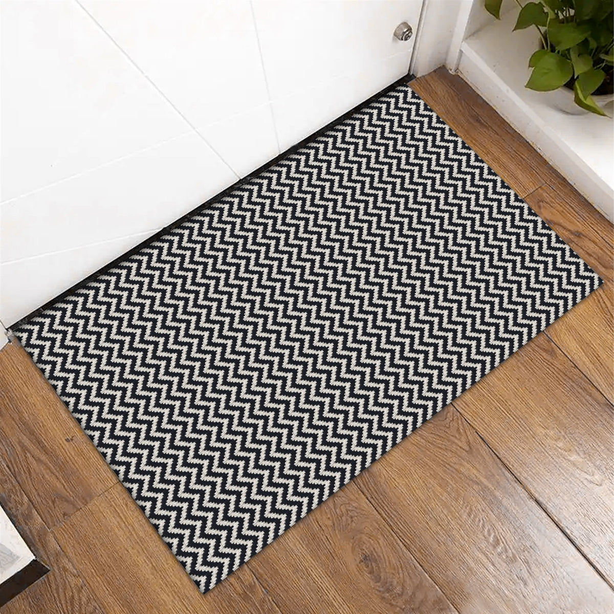 Tapete de Porta Capacho 65cm x 45cm Zig Zag - Preto