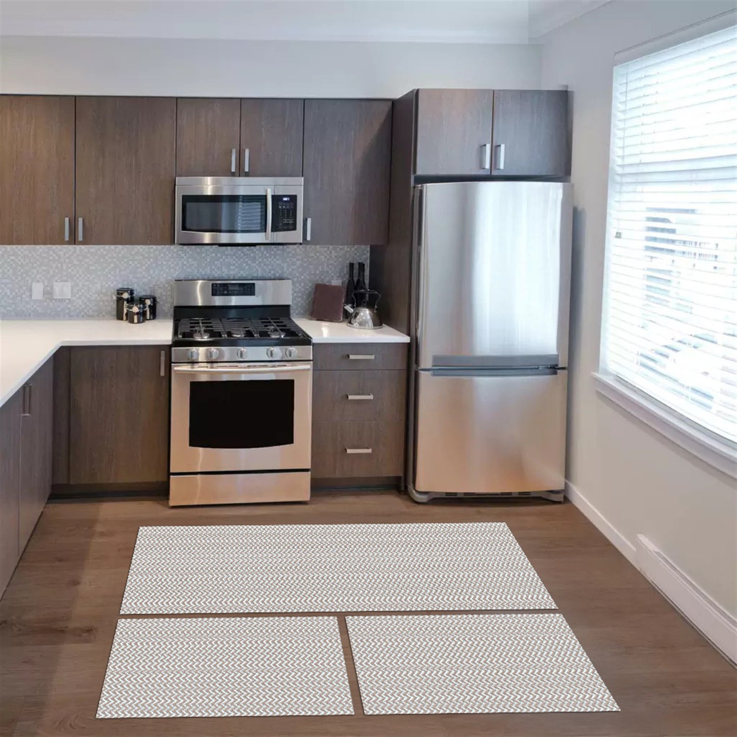 Tapete Passadeira Jogo de Cozinha 3 Peças Zig Zag - Nude