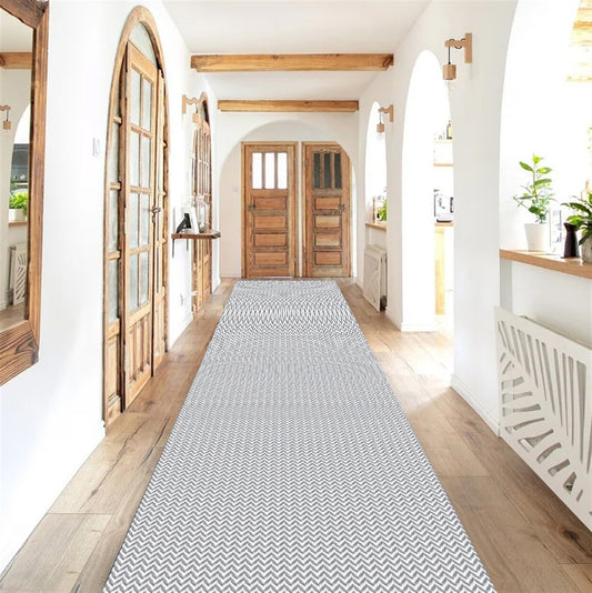 Passadeira Antiderrapante 300x65cm Beira de Cama Zig Zag Cinza