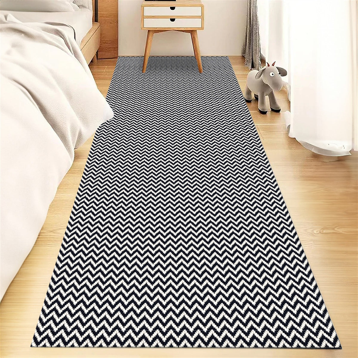 Tapete Passadeira Beira Cama 1,50m x 0,65m Zig Zag - Preto