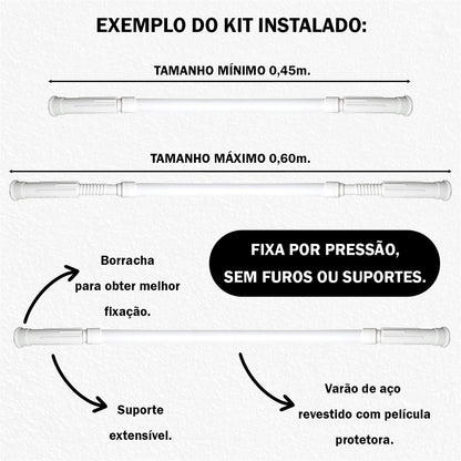 Varão de Cortina Extensível 45cm à 150cm Branco