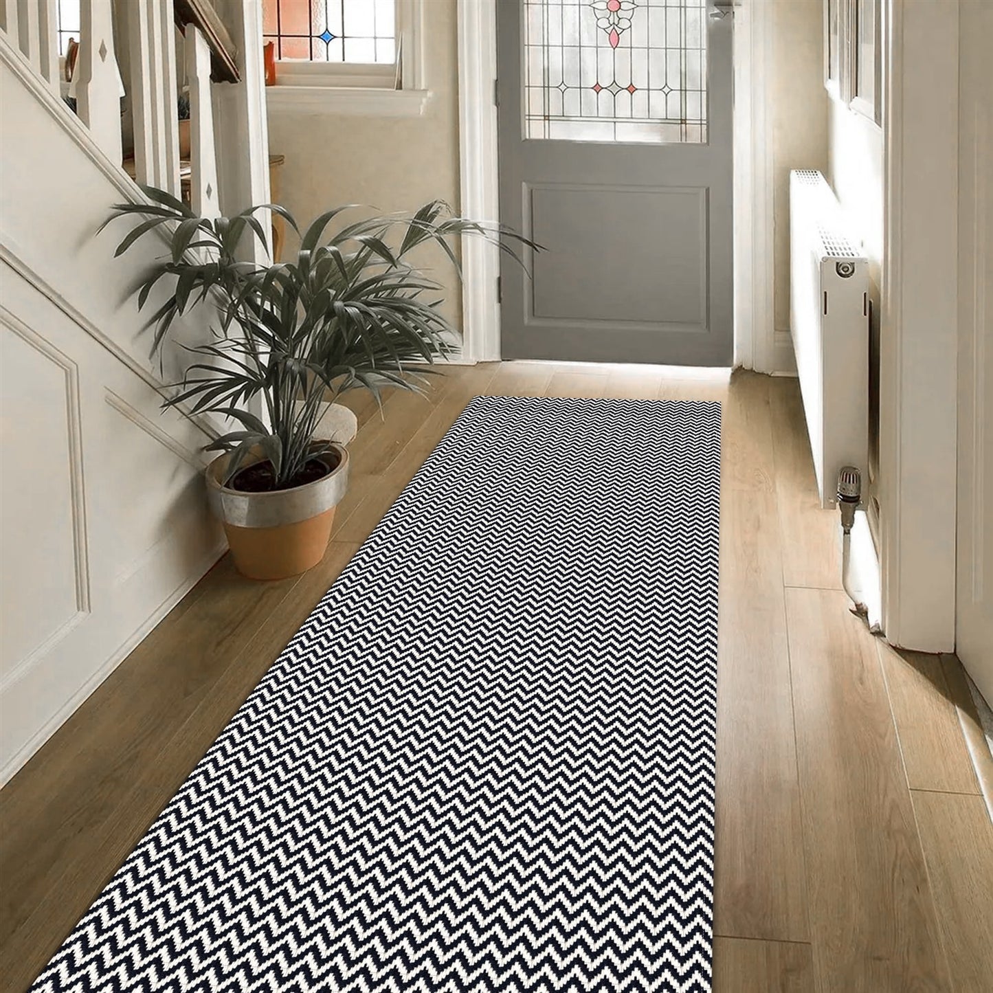 Passadeira Antiderrapante 200x65cm Beira de Cama Zig Zag Preto